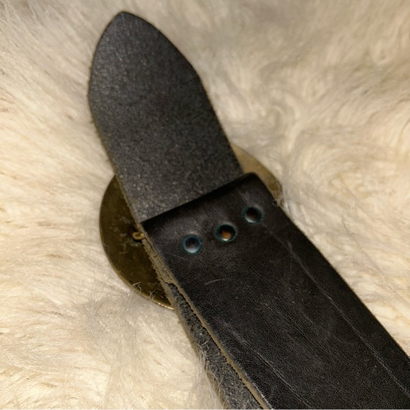 VTG CYDWOQ Distressed Wide Leather Belt w/Floral Boho Buckle #23636-50 36”-37” - Picture 10 of 16